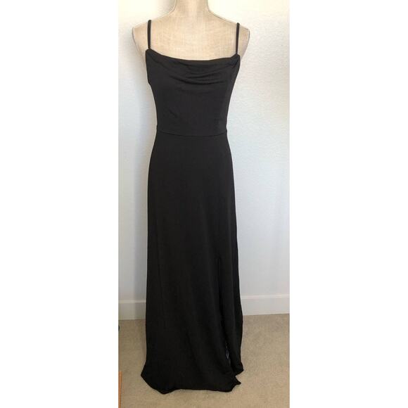 Birdy Grey Crepe Ash Black Cowl Neck Maxi Length Dress- S - Picture 2 of 6